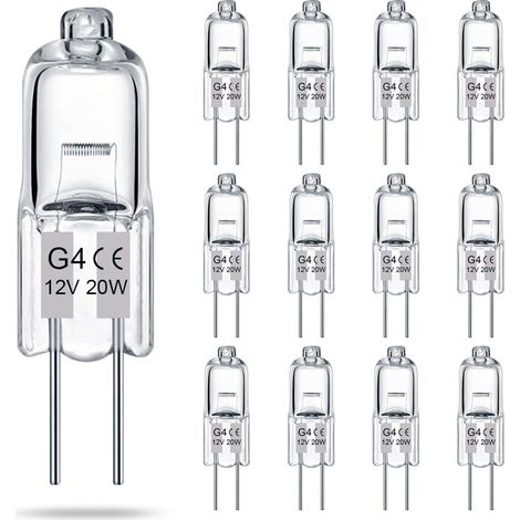 Halogenampullen G4 (12er-packung) – Transparent, Mit Zwei Broschen, 12 V, 20 W, Typ Jc T3, Variable Intensität, Weißes Licht Bei 2700 K