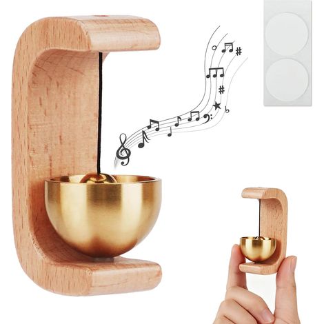 Cloche De Commerçant Pour Ouverture De Porte, Sonnette Magnétique En Bois Avec Cloche En Laiton, Carillon De Porte Sans Fil Autocollant Pour Décoration Murale Café Magasin Armoire Refrigérateur