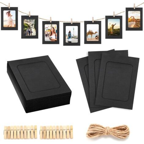 Papier-fotorahmen 11,5 15,2 Cm, Diy-fotorahmen Aus Pappe, 20 Stück, Schwarzer Fotorahmen Aus Pappe Mit 20 Clips Und Seilen, Für Wanddekoration