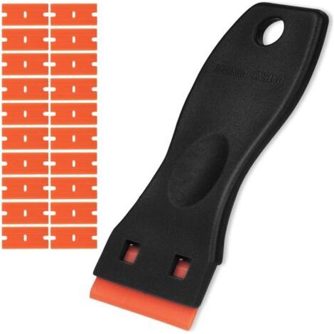 Schwarz-orangefarbener Schaber, Fensterschaber Mit 20 Stück Ersatzklingen, Keramikplattenschaber Zum Entfernen Von Klebstoff, Farbe, Abziehbildern Von Türen, Fenstern, Fenstern
