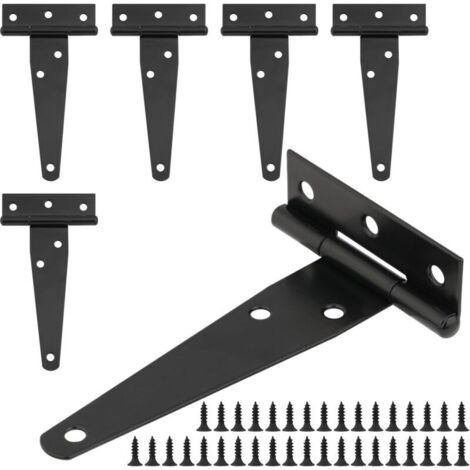 Charnière Porte T Noir - 6 Stück, Charnière Porte T Inox 4" + 36 Vis - Hangar/garten
