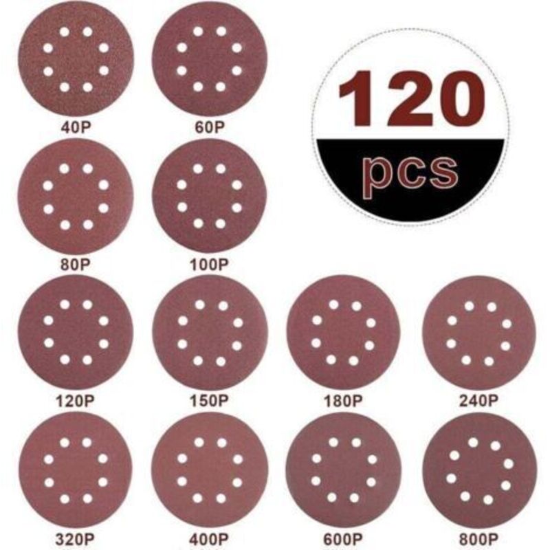 120 X Ponçage-scheiben, 125 Mm, Schleifscheiben Für Ponceuse-körnung, Kreisförmiges Papier, Sablé, 40/60/80/100/ 120/150/180/240/ 320/400/600/800, 8 Trous, Für Poncere, Polir, Dérouiller.