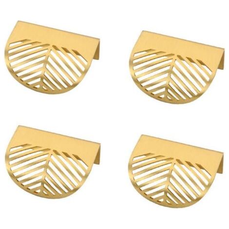 Set Mit 4 Goldfarbenen Messing-möbelgriffen In Blattform – Goldene Farbe Für Messing-küchenmöbel