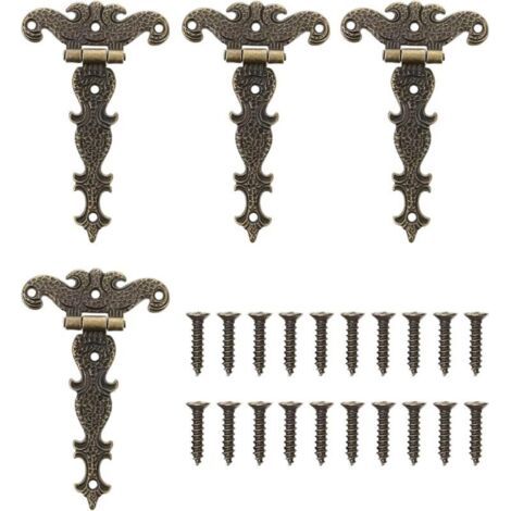 Set Mit 4 Zusammenklappbaren T-scharnieren Aus Antiker Bronze – Dekorative, Geschnitzte Retro-scharniere Für Türen, Schränke, Vintage-bronze-scharniere, Retro-scharniere Mit Schrauben, Decora-scharnie
