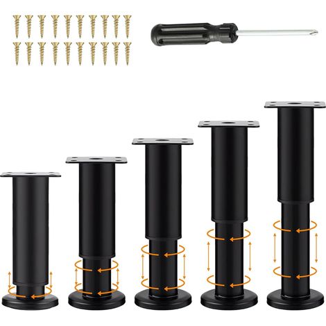 5er-pack Schwarze Möbelbeine, Verstellbar (18–30 Cm), Sofa-stützbeine, Mit 20 Schrauben Und 1 Schraubendreher, Universelle Installation Ohne Bohren.