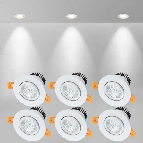 Led-einbaustrahler, 5 W Cob, Kaltweiß 6000 K, 500 Lm, Ac 220–240 V, Ra≥90, Abstrahlwinkel 24°, Ip44, Für Badezimmer, Küche, Wohnzimmer, Flur (weiß) [energieklasse A+]