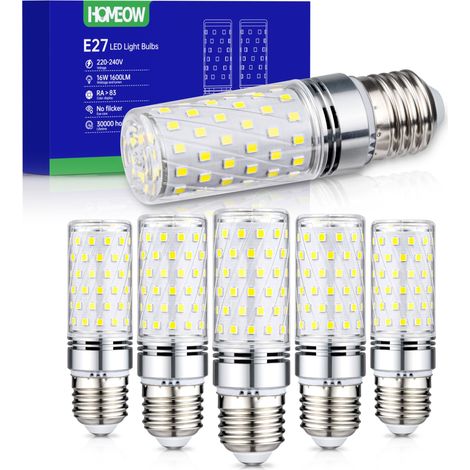 Packung Mit 6 Led-ampullen Vom Typ E27, 16 W Entspricht 150 W, 6000 K Kaltweiß, 1600 Lm, Energieeffizient, 220–240 V Ca, Nicht Dimmbare Innenbeleuchtung