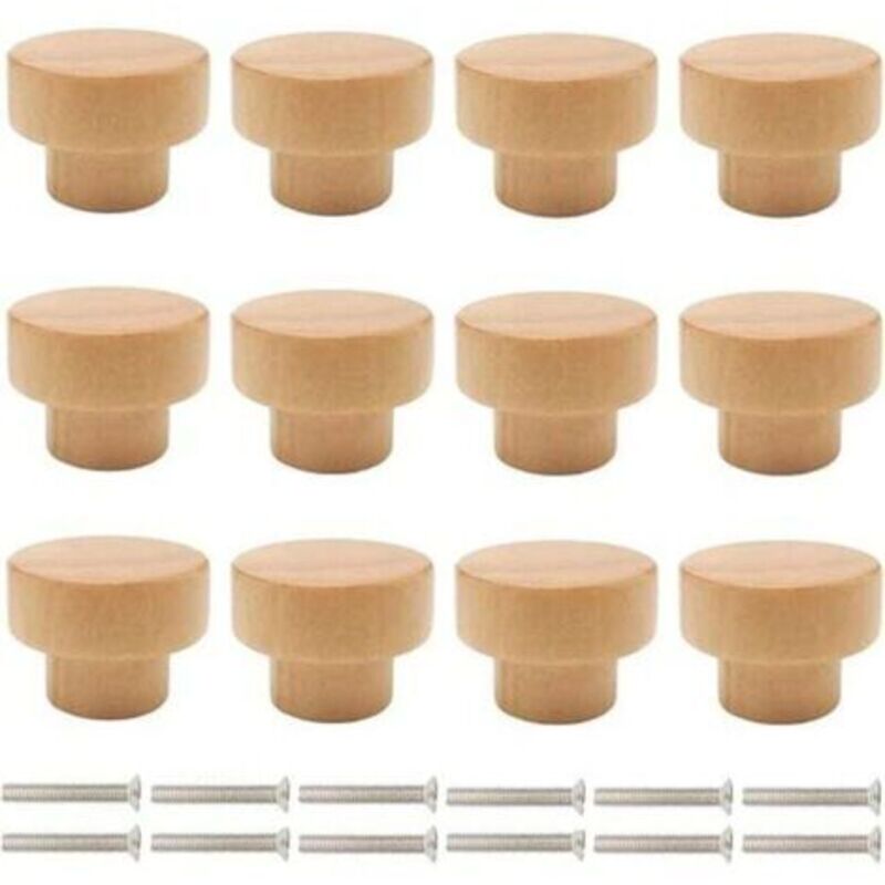 Boutons De Porte En Bois, 12 Pièces Poignées De Meuble, Bouton De Tiroir En Bois, Poignées De Boutons Rond Poignées De Tiroir De Placard, Poignées De Porte De Commode De Meuble
