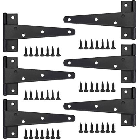 Robustes Türscharnier, 6 Stück, 15,2 Cm Großes Türscharnier, Schwarzes T-scharnier, Edelstahl-flachscharnier, Eisen-türscharniere, Robuste Scharniere Für Türen, Fenster, Gartenschuppen