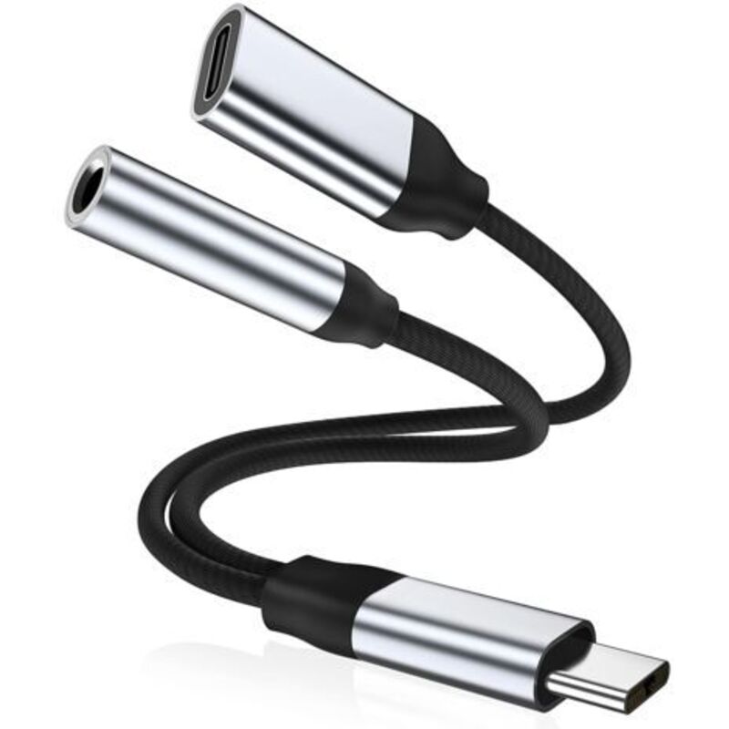 Usb-c-zu-3,5-mm-klinken-2-in-1-adapter – Gleichzeitiges Laden Und Audio – 24-bit/96-khz-high-fidelity-dac – Kompatibel Mit Samsung, Google Und Huawei