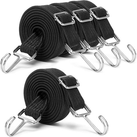 4er-pack Verstellbare Flache Bungee-seil Mit Haken, Robuste Latex-flachgurte Mit Metallschnalle Zur Längenverstellung – 1 M