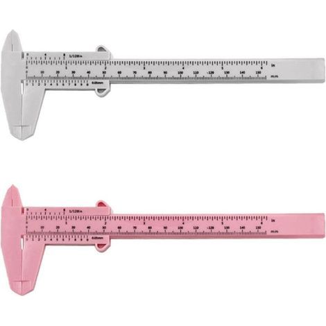 2 Stück Kunststoff-messschieber Mit Doppelter Skala, Messwerkzeuge, Schülerlineal, Mini-messlineal (weiß, Rosa)