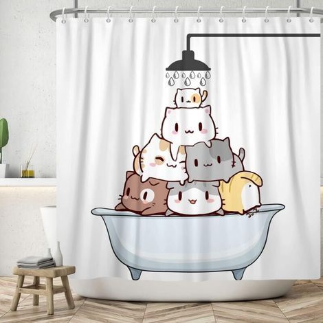 Chat Rideau De Douche Dessin Animé Chat In Baignoire Douche Rideau De Bain Étanche Drôle Animal Animaux De Compagnie Rideaux De Douche Lavable