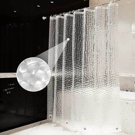 Rideau De Douche Transparent, 200 X 180 Cm, Rideau De Douche Lesté Au Design 3d, Rideau De Douche Anti-moisissure Mit 12 Häkeln.
