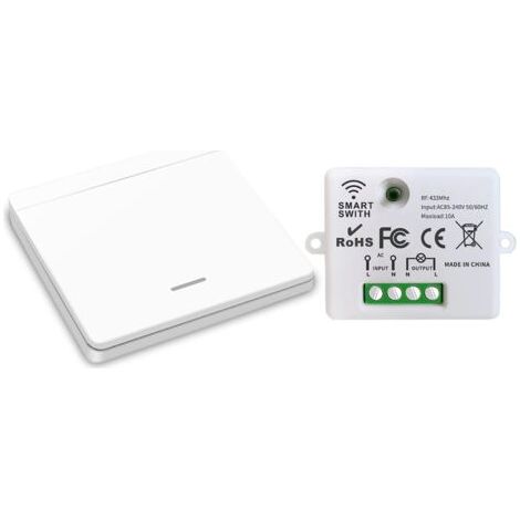 Kabelloser Lichtschalter, Rf-sender-sicherheitsschalter Und 10-a-empfänger-controller, Einfache Installation Für Bis Zu 15 Lampen