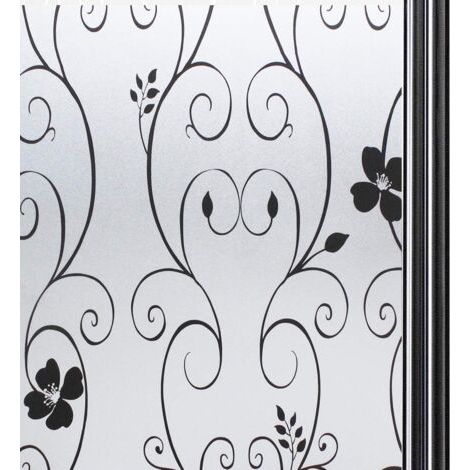 Anti-peek-fensterfolien-kleber Für Privatsphäre, Fensterfolie, Elektrostatische Fensterfolie, Undurchsichtige Verglasung, Dekorative Fensterfolie, Anti-uv, 44,3 X 200 Cm, Schwarze Blume