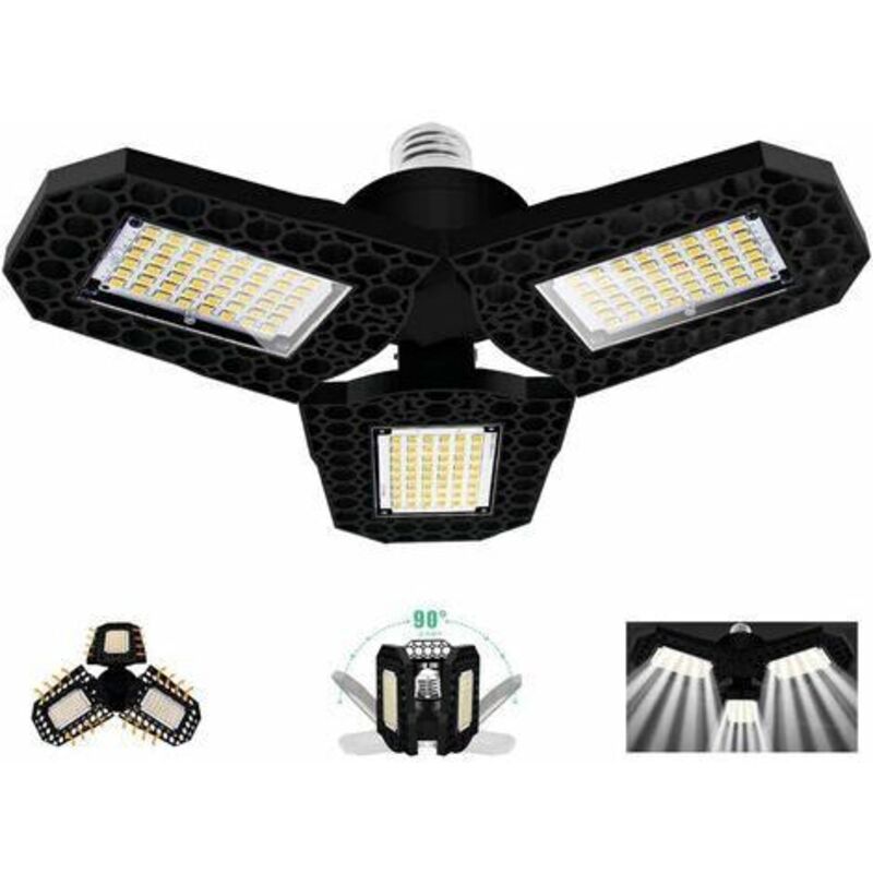 Pr 60 W Led-garagenleuchte, Verformbare E27-deckenlampe Mit 3 Verstellbaren Paneelen, Kaltweiß, Für Garage, Werkstatt, Lager, Keller, Korridor, Stadion [energieklasse