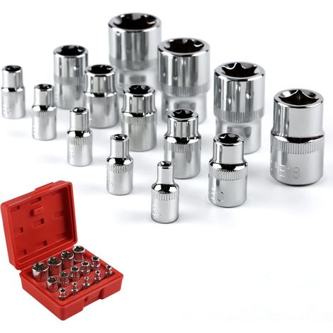 Sternpunkt-stecknüsse, 14-teilig, Innen-torx-stecknüsse, Cr-v-stahl, 3 Spezifikationen: 1/4", 3/8", 1/2", Mit Praktischem Koffer.