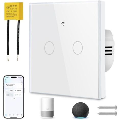 2-gang-wlan-smart-touch-schalter, Tuya-, Alexa- Und Google Home-kompatibel, Fernbedienung Über Mobilgerät