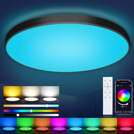 Runde Flache Schwarze Led-deckenleuchte Dimmbar 36w Mit Fernbedienung, Rgb Steuerbar Per App, 2700k-6500k, Ideal Für Kinderzimmer, Büro, Wohnzimmer, Ø30cm [energieklasse A]