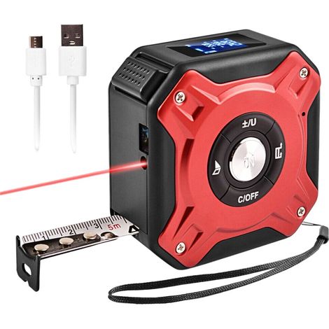 2-in-1-laser-maßband, Wiederaufladbares Laser-entfernungsmessgerät Mit 40 M Laser Und 5 M Band, Wiederaufladbar Über Usb Mit Hintergrundbeleuchtetem Lcd-bildschirm Und Digitaler Anzeige Für Länge, Flä