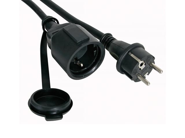 Perel Verlängerungskabel, H05RR-F 3G1.5, 10 m, 16 A/230 V, 3680 W, Typ E/F, IP44, Gummi, schwarz