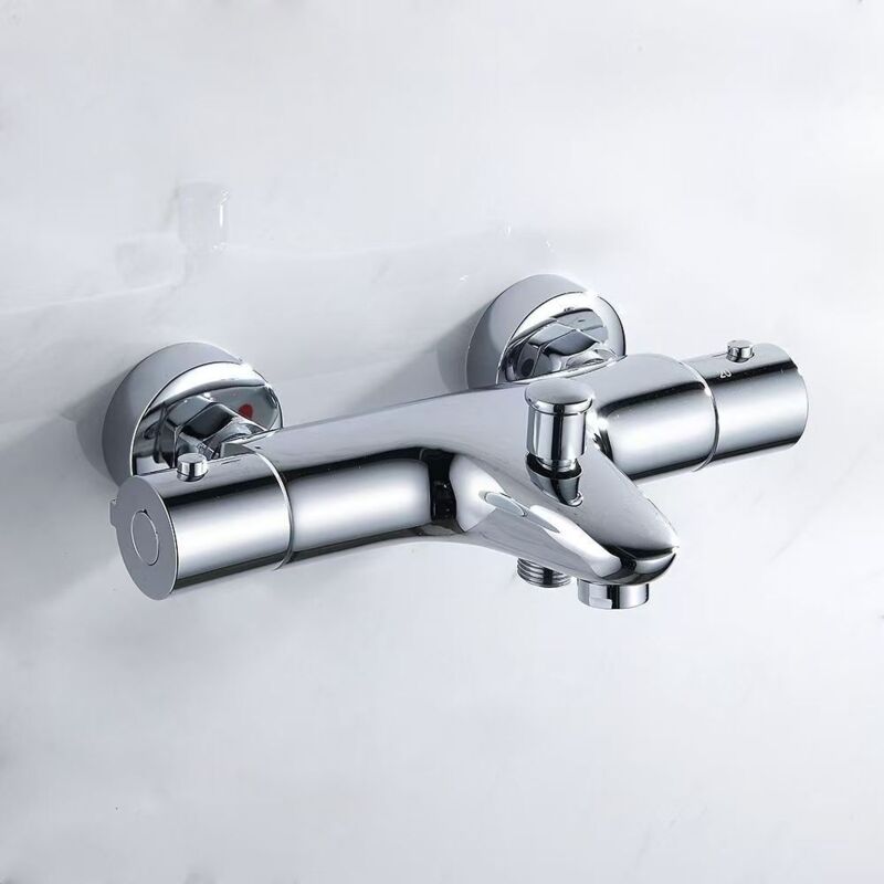 Thermostat-bademischer, Kupfer-thermostat-duscharmatur, Badarmatur Mit 38 °c-sicherheitsabschaltung, Wandmontierter Duscharmatur Mit Zwei Auslässen, 150 Mm Achsabstand, Silber