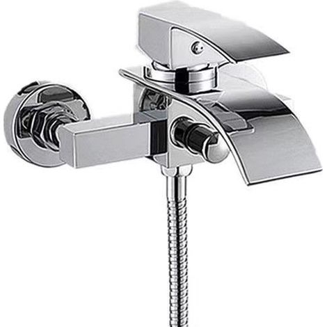 Wasserfall-duscharmatur, Einhebelmischer Aus Messing Mit Druckschalter Für Badewanne Und Dusche, Einfache Installation, Silber