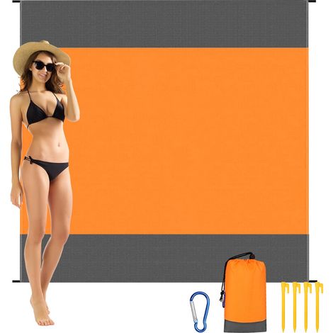 Couverture/tapis De Pique-nique, Tapis De Plage Undurchlässig, 210 X 200 Cm Mit 4 Befestigungspunkten, Orange.