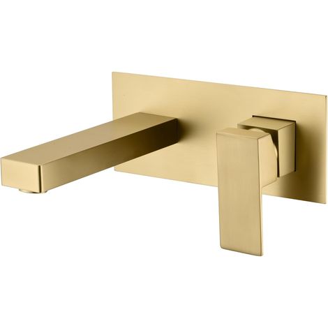Gold Gebürstetes Metall, Verdeckter Wand-waschtisch-wasserhahn Für Badezimmerschrank, Wand-waschtisch-wasserhahn Für Heißes Und Kaltes Wasser