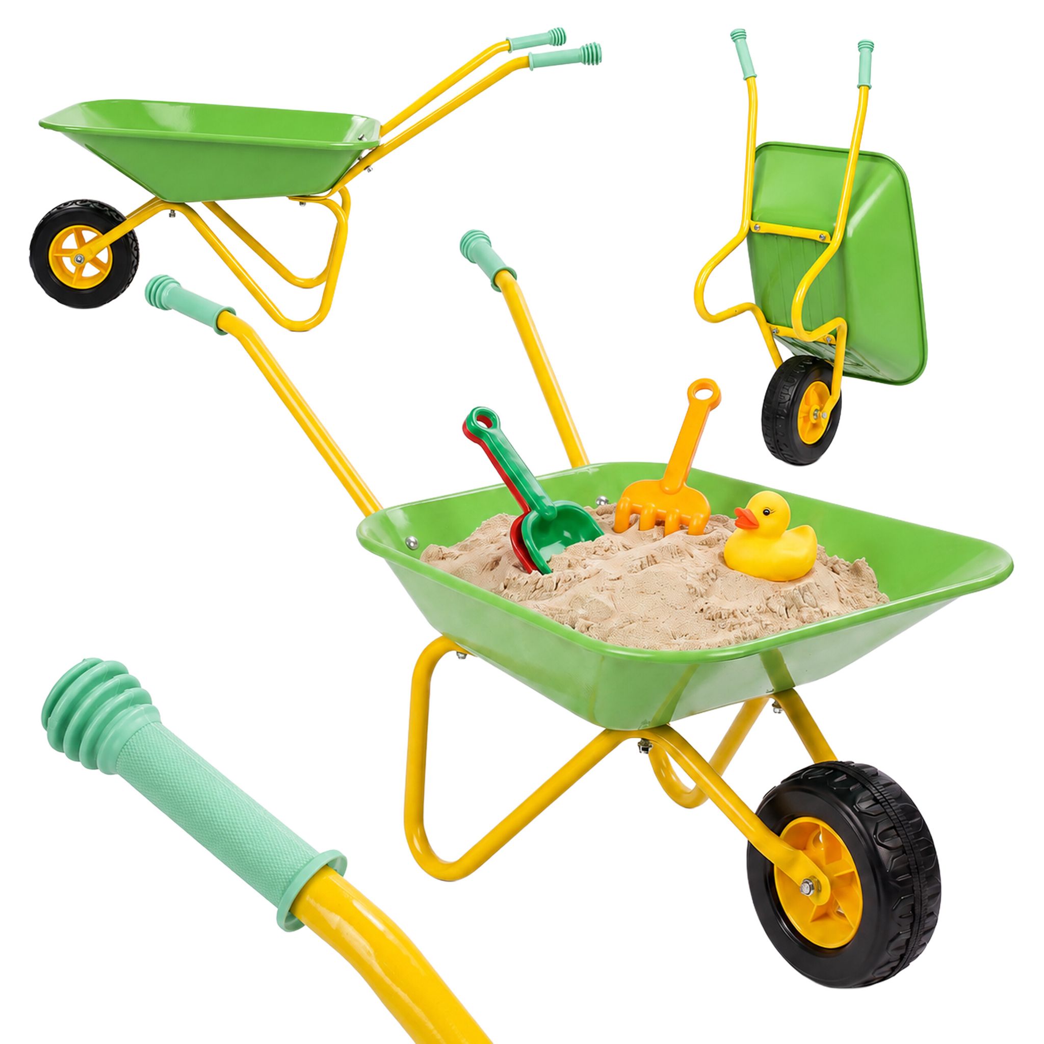 Relaxdays Schubkarre Kinder, Rutschfeste Griffe, Hbt: 43 X 74 X 36 Cm, Metall, Kunststoff, Kinder-scheibtruhe, Hellgrün
