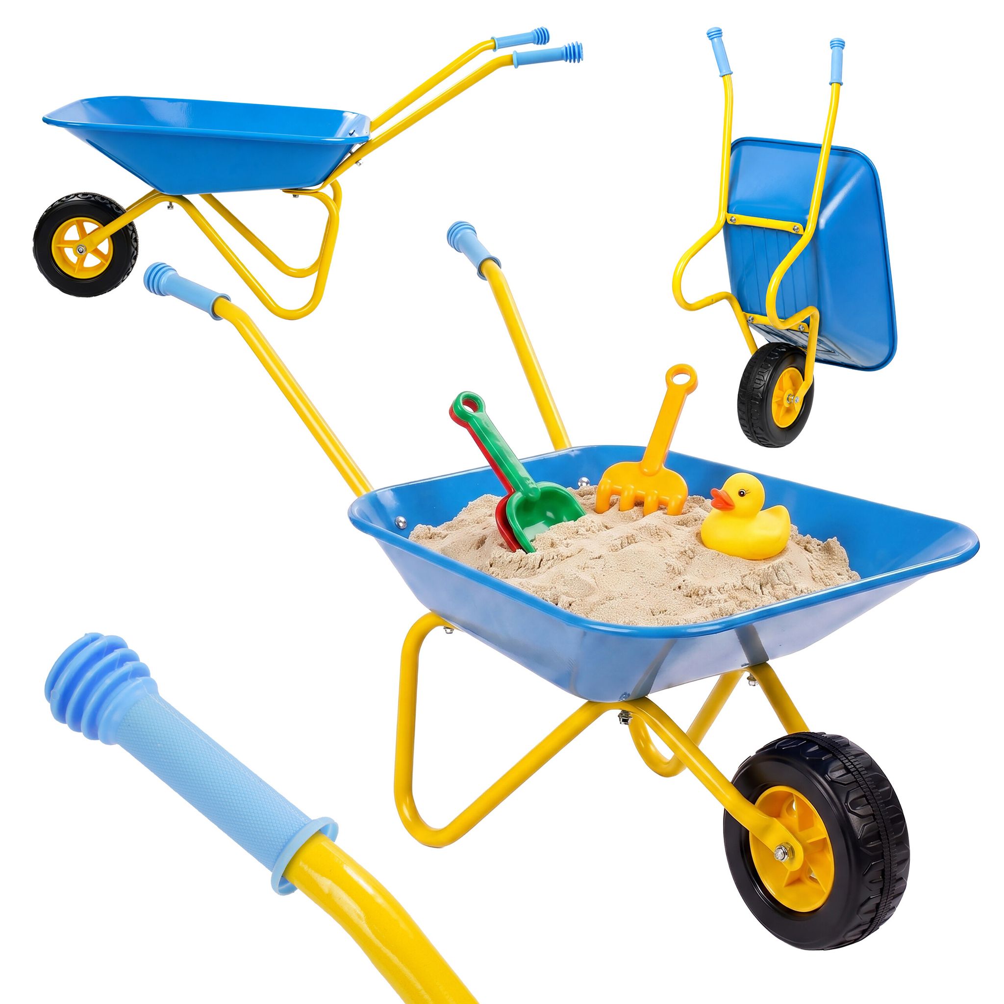 Relaxdays Schubkarre Kinder, Rutschfeste Griffe, Hxbxt: 43 X 74 X 36 Cm, Metall, Kunststoff, Kinder-scheibtruhe, Blau