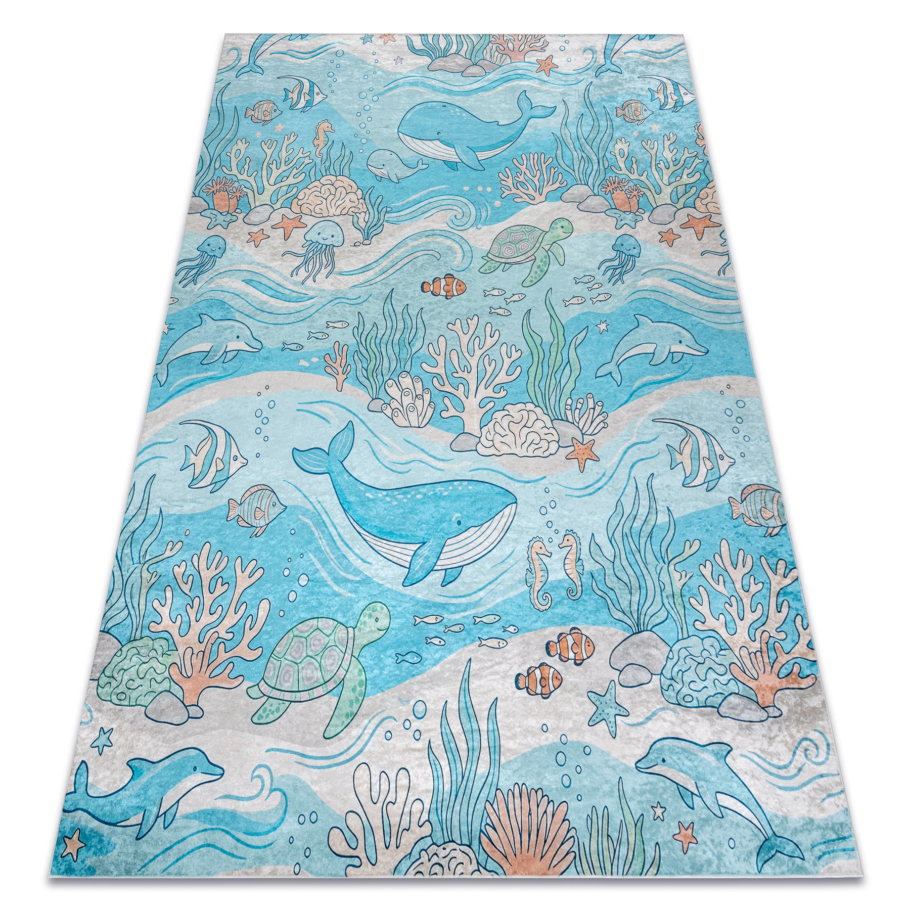 Bambino 61540 Waschteppich Ozean, Fische Für Kinder Anti-rutsch - Blau / Beige Blue 80x150 Cm