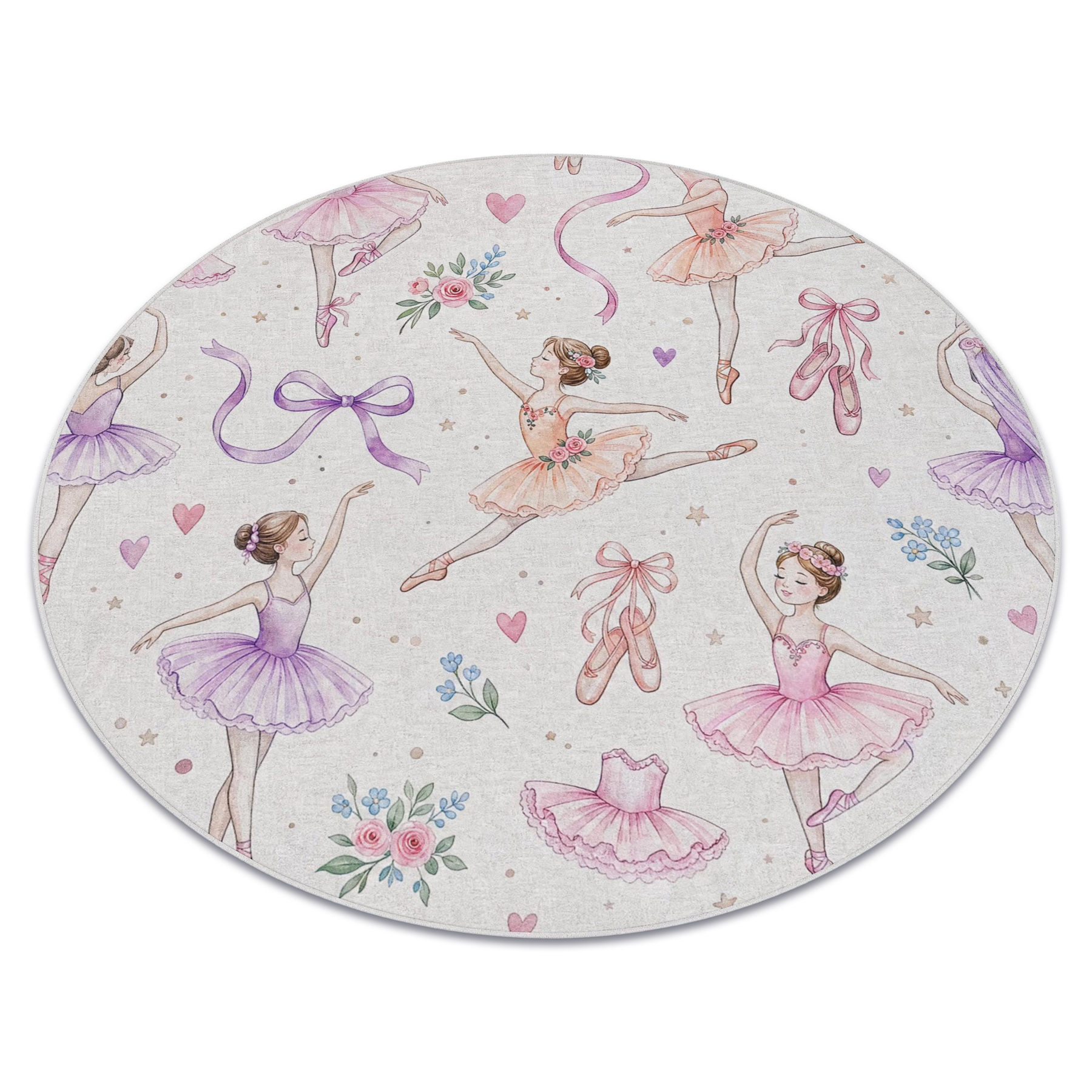 Bambino 61600 Kreis Waschteppich Ballerina Für Kinder Anti-rutsch - Creme / Rosa Beige Rund 160 Cm