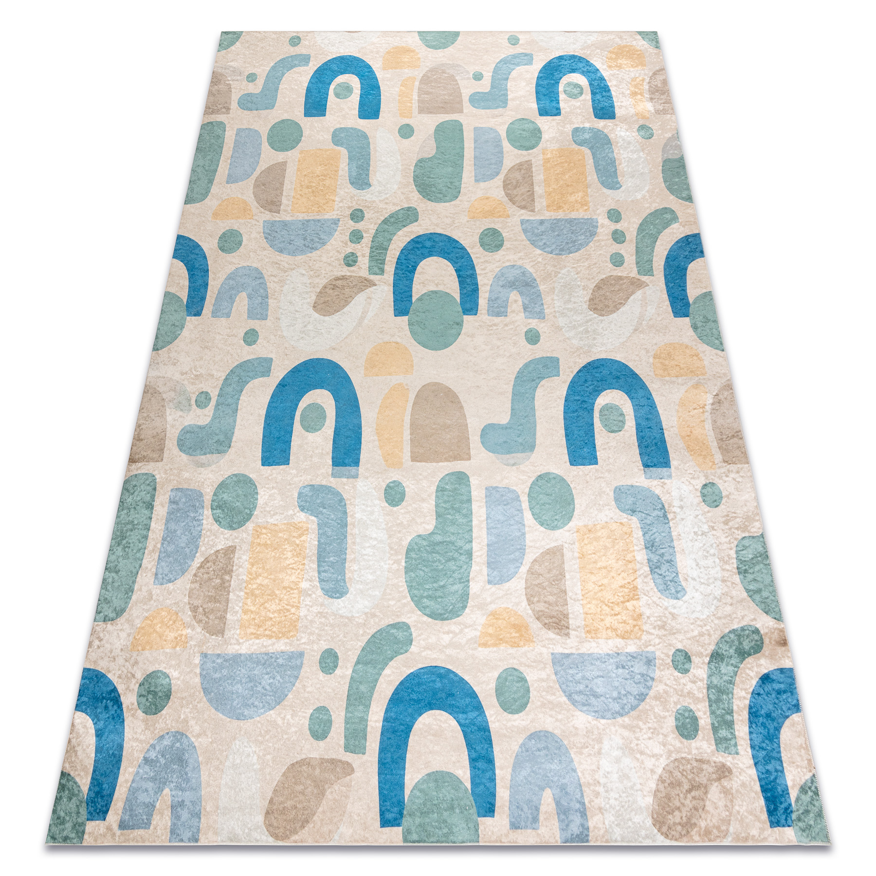 Bambino 61460 Waschteppich Geometrisch Für Kinder Anti-rutsch - Beige / Blau Beige 120x170 Cm