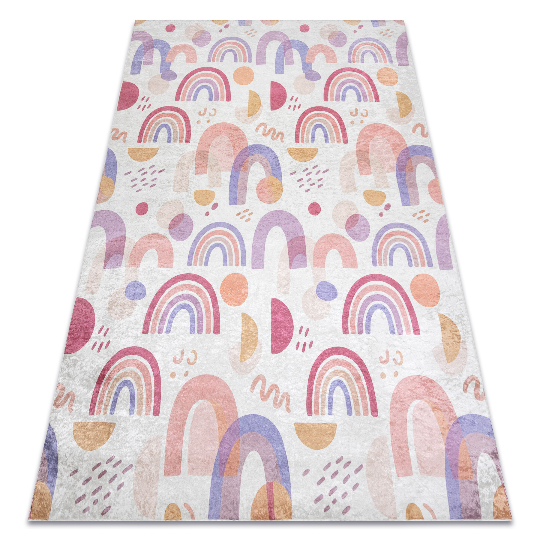 Bambino 61480 Waschteppich Regenbogen, Punkte Für Kinder Anti-rutsch - Creme / Rosa Beige 200x290 Cm