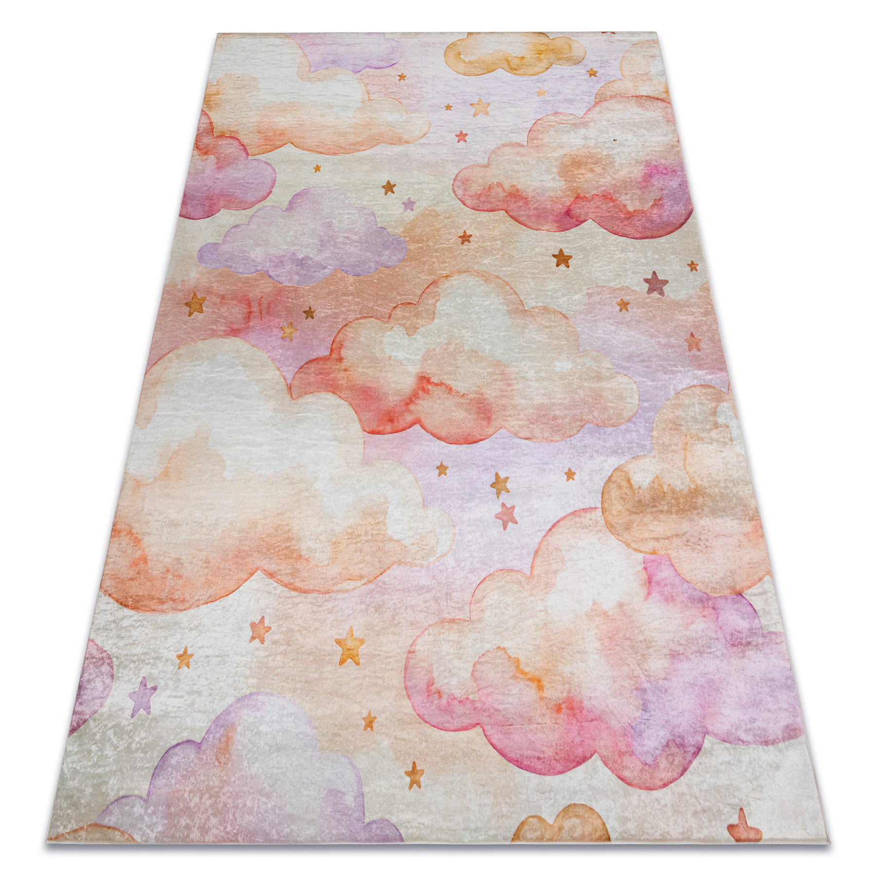 Bambino 61510 Waschteppich Wolken, Sterne Für Kinder Anti-rutsch - Creme / Rosa Beige 120x170 Cm