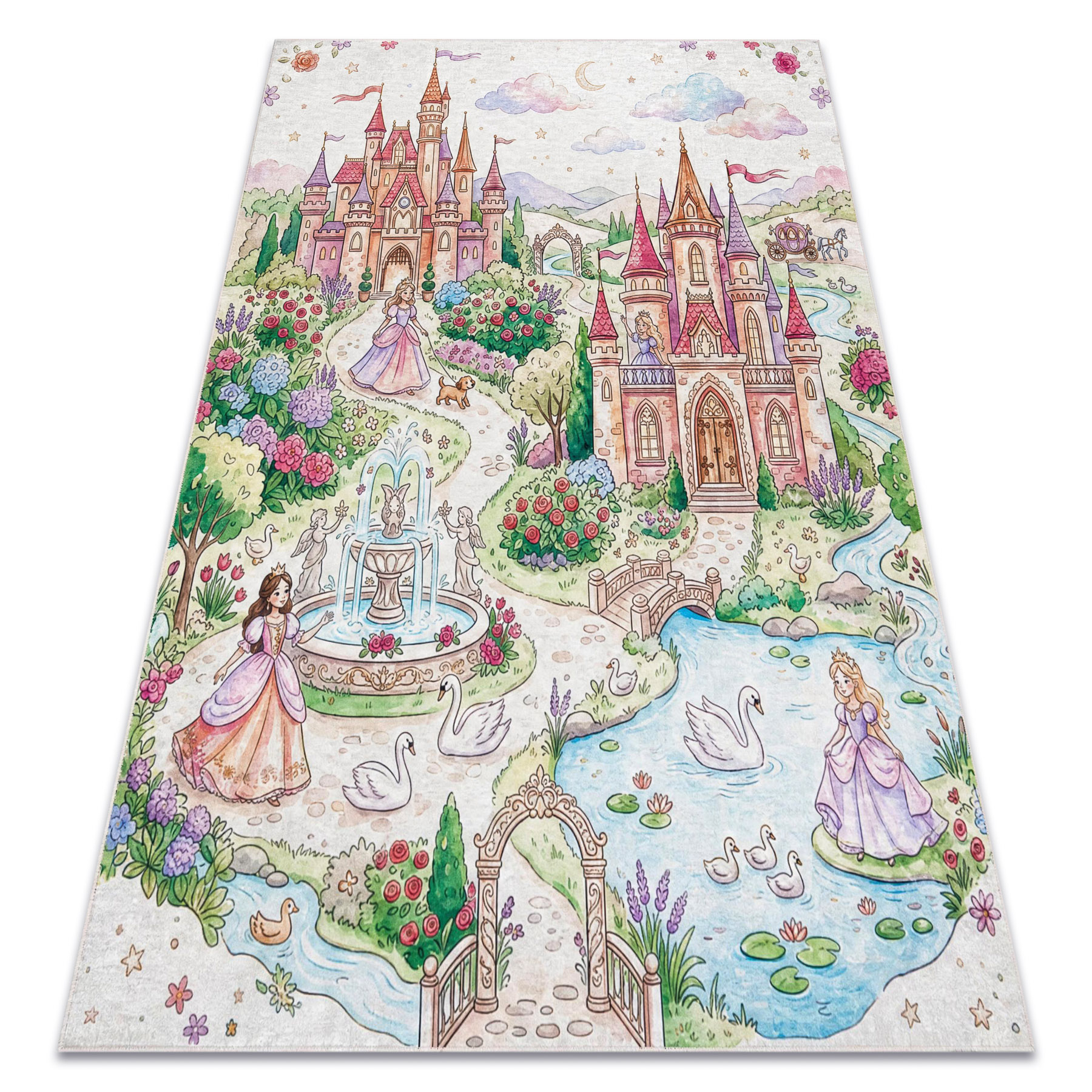 Bambino 61520 Waschteppich Prinzessin, Kastell Für Kinder Anti-rutsch - Creme / Rosa Beige 140x200 Cm