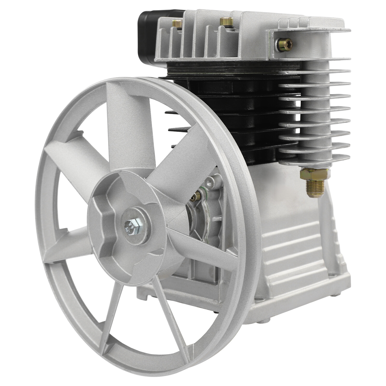 Luftkompressorkopf Mit 2 Zylindern, Luftkompressorpumpenkopf Mit Riemenscheibe Für Branchen Wie Elektronik, Maschinenbau, Bauwesen, 35 X 26 X 32 Cm