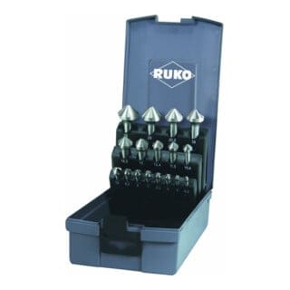 RUKO Kegel- und Entgratsenker-Satz DIN 335 Form C 90° HSS in Kunststoffkassette - 17 tlg. - 102155RO