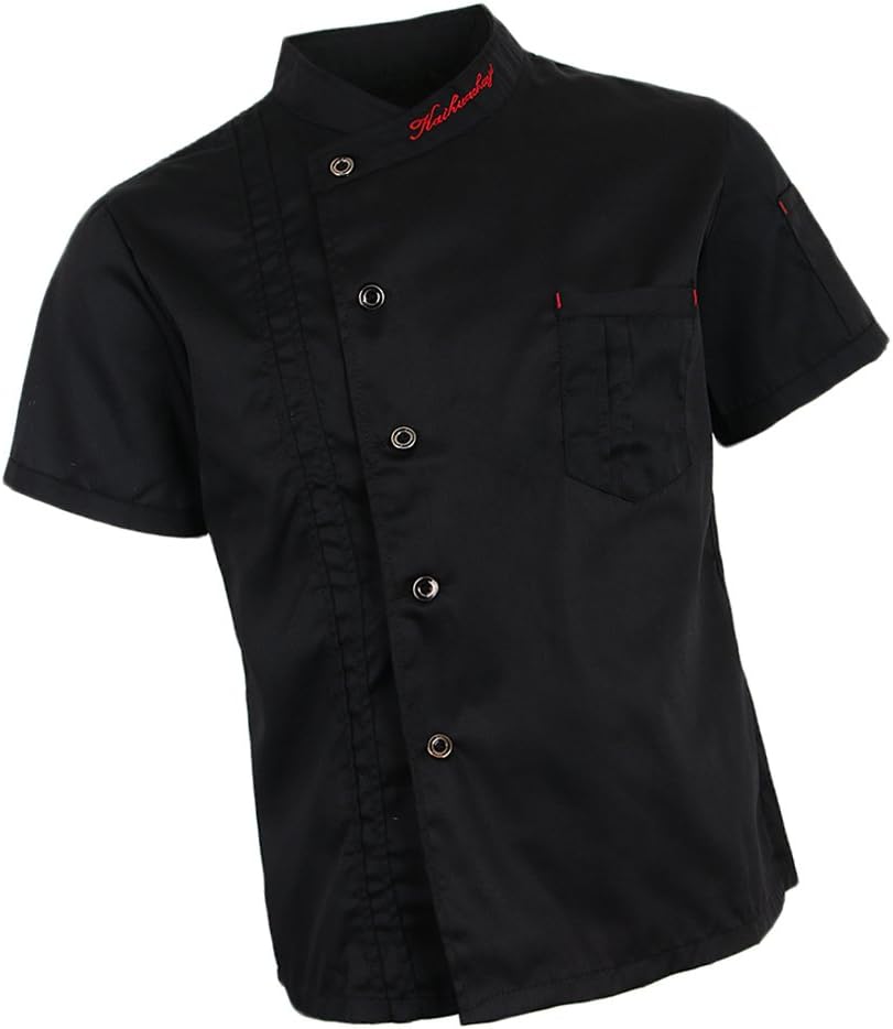 Kochuniform, Kochbluse Aus Twill, Unisex, Kurzarm, Kochjacke, Rot/schwarz/weiß, M-3xl