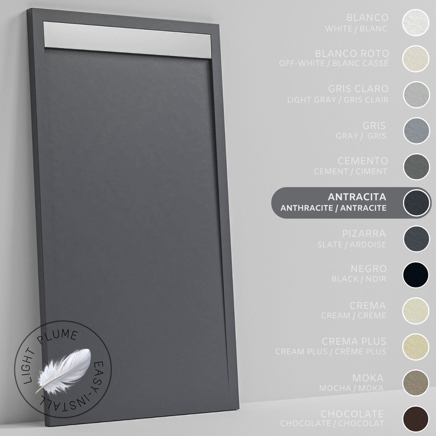Soulhome Duschwanne Aus Leichtem Kunstharz Schiefer-textur - Farbe Anthrazit - 170x90- Extraflach 3 Cm. Edelstahlgitter