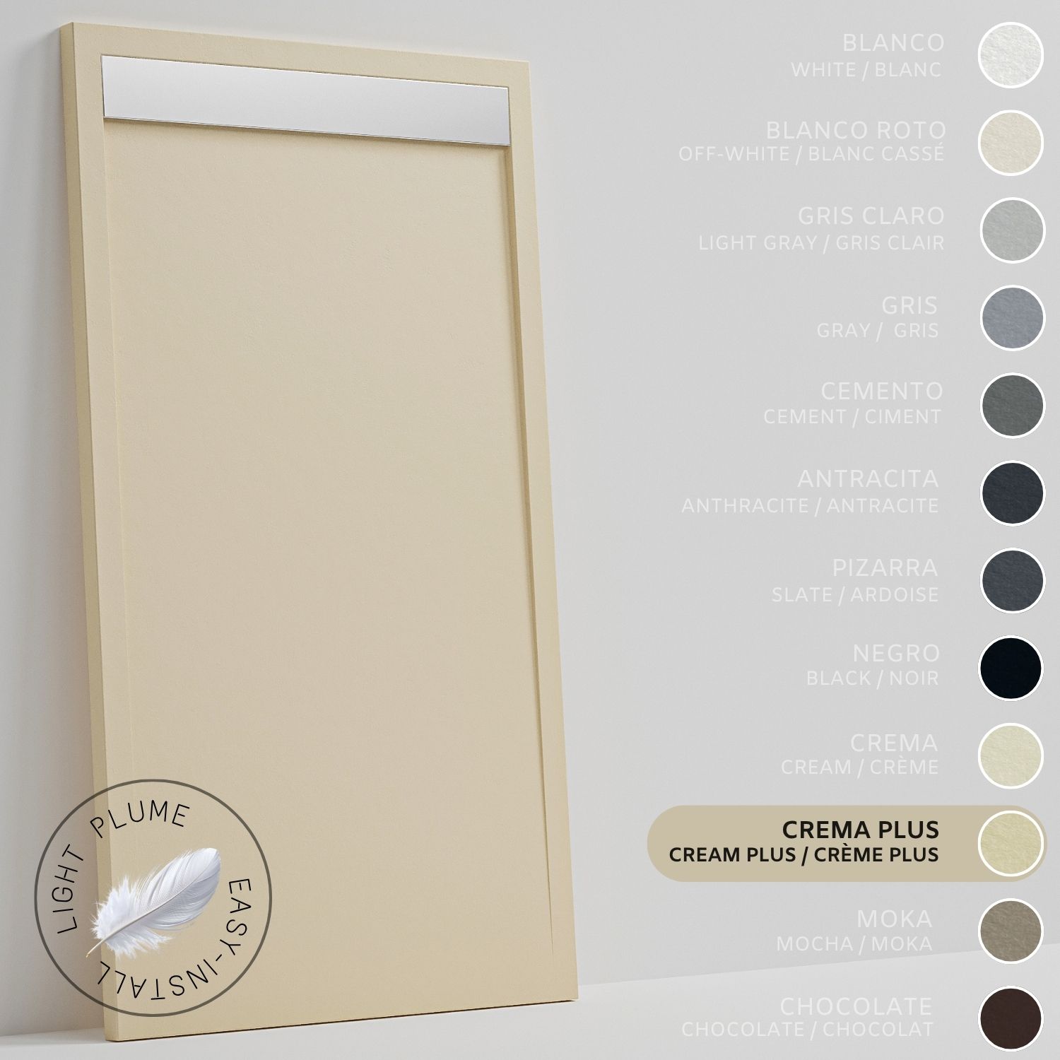 Soulhome Duschwanne Aus Leichtem Kunstharz Schiefer-textur - Farbe Intensivcreme - 190x90- Extraflach 3 Cm. Edelstahlgitter