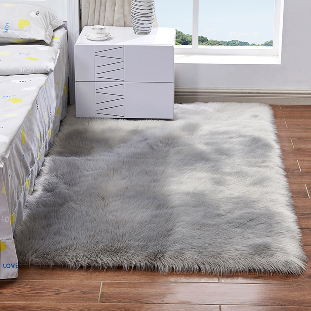 Langer, Ultraweicher, Flauschiger Plüschteppich In Rechteckiger Form Aus Kunstschaffellwolle Für Wohnzimmer, Schlafzimmer, Balkon, Fußmatte
