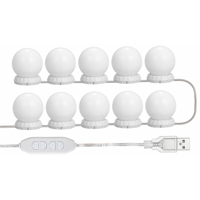 Led-schminkspiegel-beleuchtungsset, 10 Einstellbare Leuchten, 10 Helligkeitsstufen Und 3 Beleuchtungsmodi, Usb-betrieben, Weiß