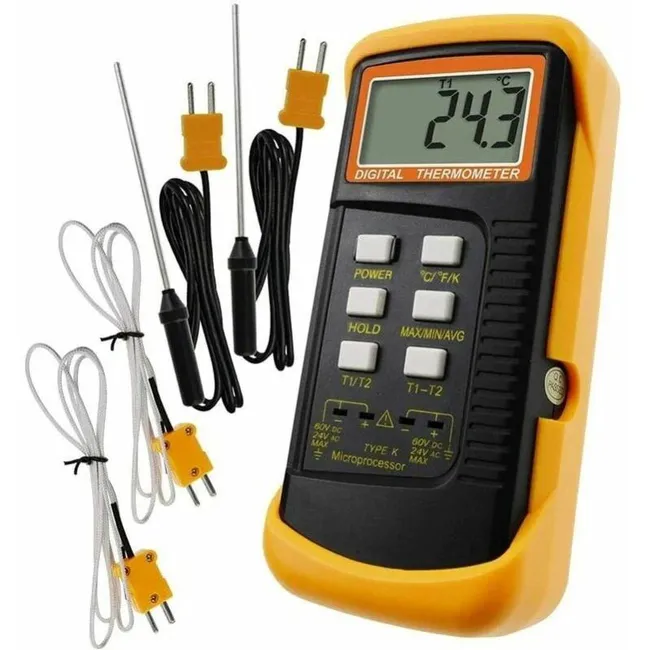 Thermoelement-sonde Typ K 1300°c Aus Edelstahl Mit Kabel, °c- Und °fk-anzeige Und 4 Thermoelementen