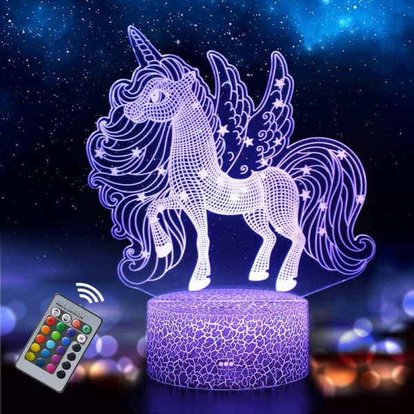 Einhorn-nachtlicht Für Kinder Und Babys, Wiederaufladbare 3d-lampe Mit Optischer Illusion, 16 Wechselnde Farben Mit Fernbedienung, Ideal Für Geburtstage Und