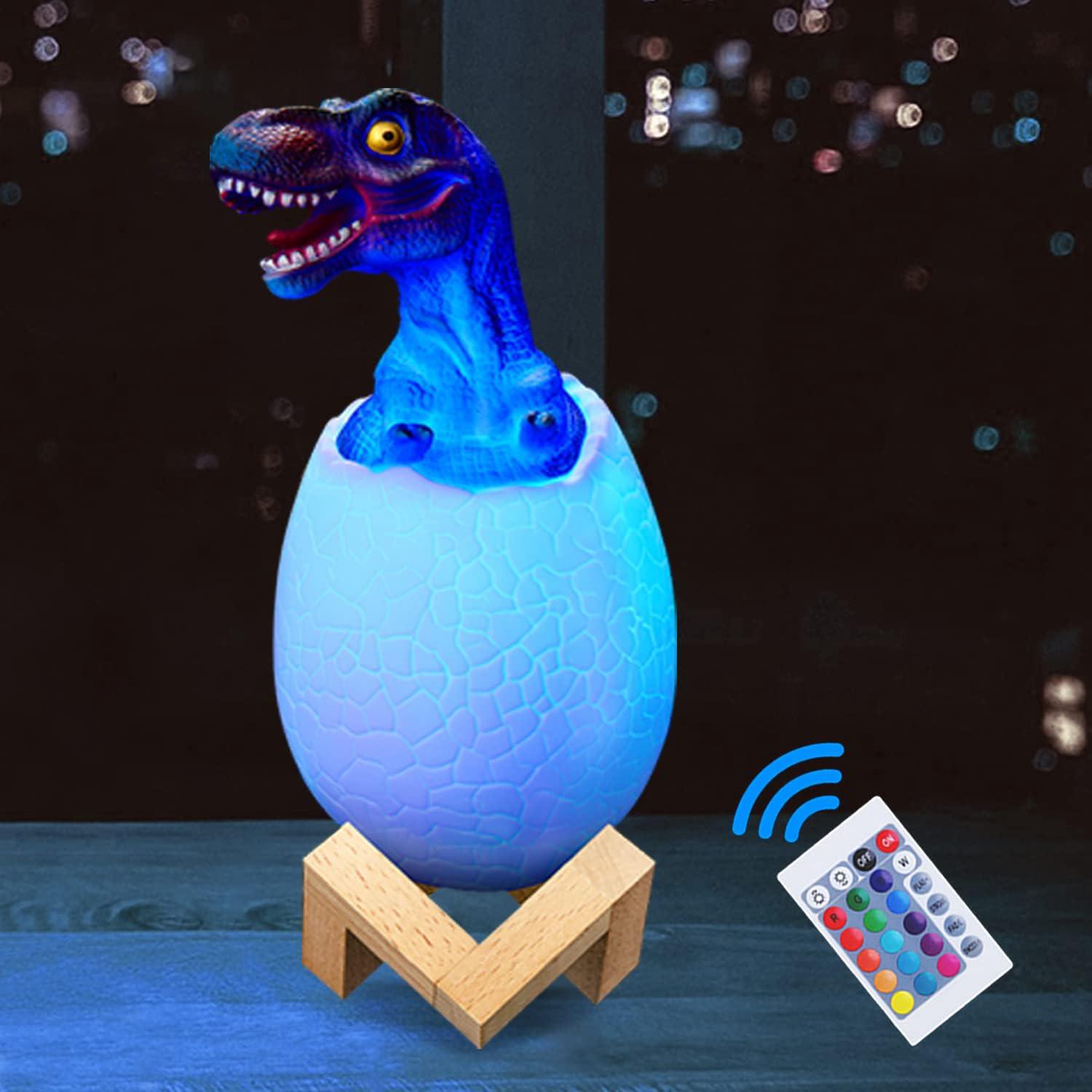 Dinosaurier-nachtlicht Für Kinder, 16-farbige Rgb-dinosaurier-lampe Aus Holz, Nachttischlampe Fürs Kinderzimmer, Touch- Und Fernbedienungssteuerung, Usb-aufladbar, Kinderspielzeug