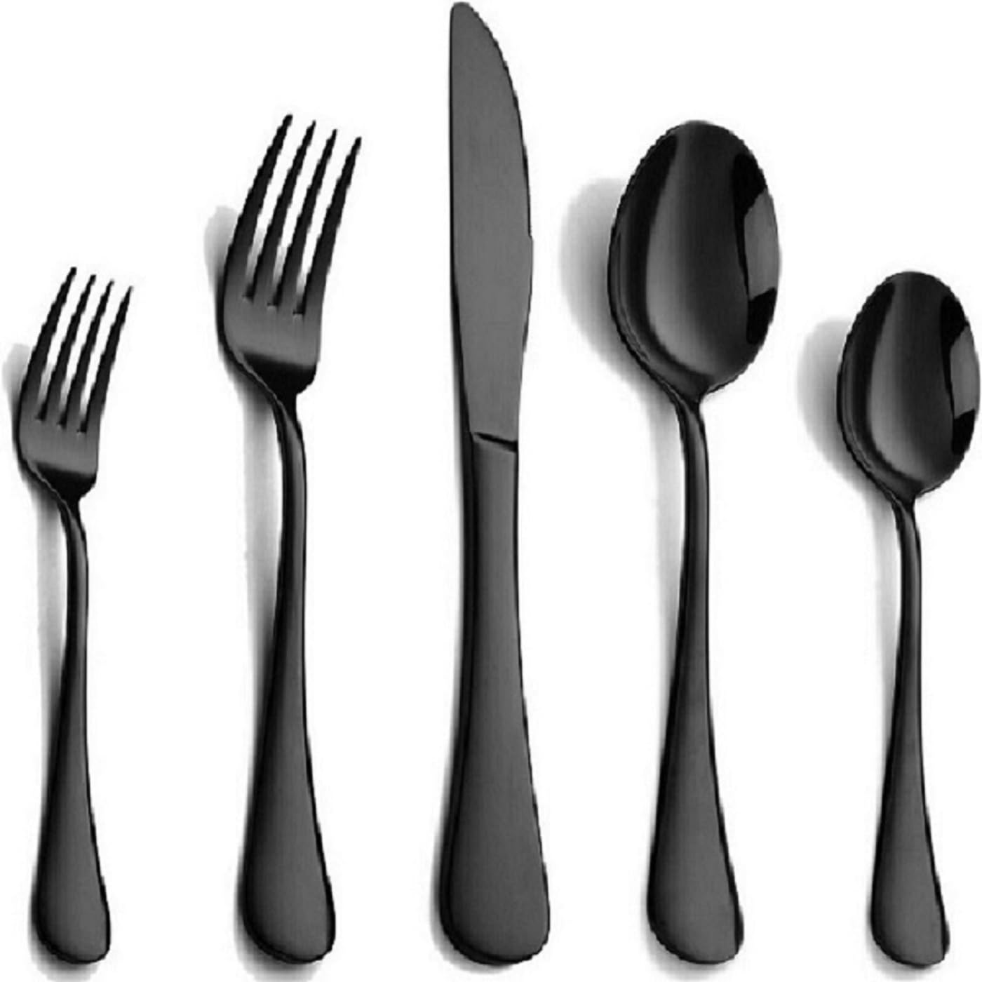 Schwarzes Edelstahl-besteckset, Matte Oberfläche, Bestehend Aus Löffeln, Gabeln Und Messern, Küchengeschirrset, Schwarz-silbernes Geschirrset - Vs99