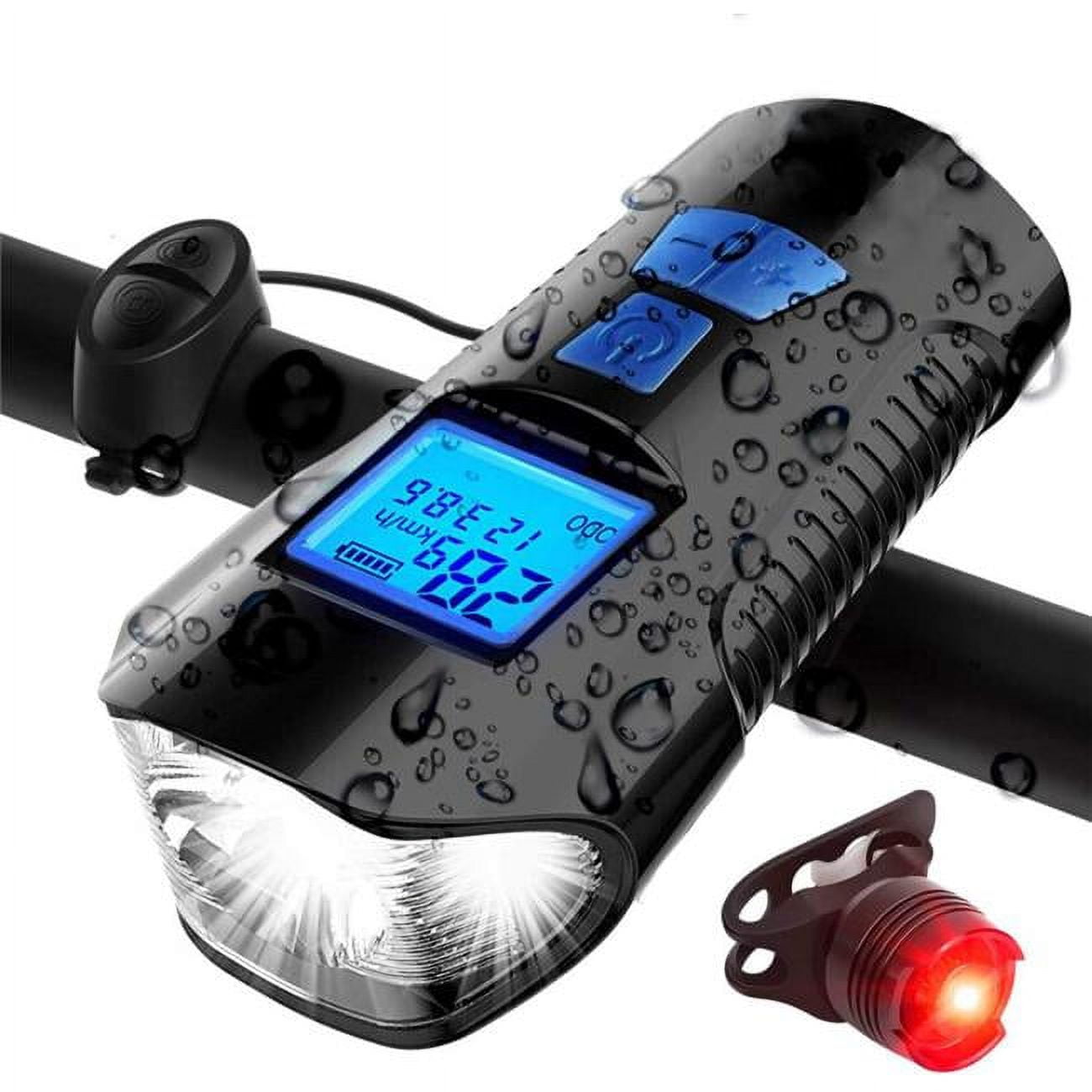 4-in-1 Wiederaufladbare Led-fahrradlampe Mit Tachometer, Klingel Und Rücklicht
